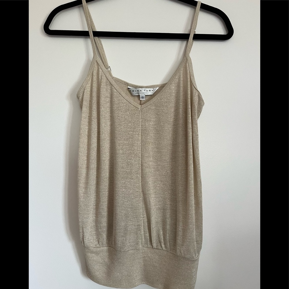 EUC Trina Turk gold thread stretchy tank Small